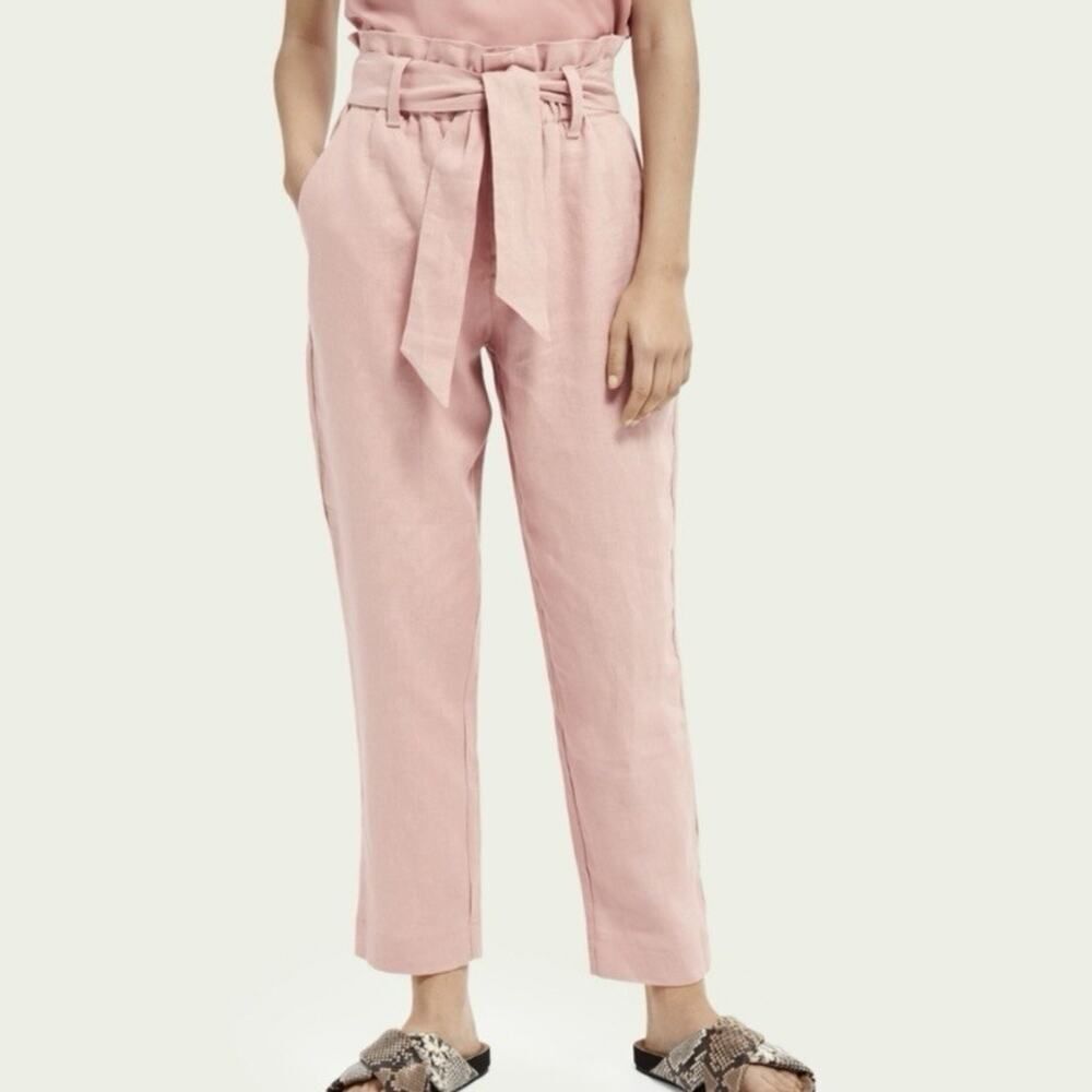 Scotch & Soda Linen High Waist Belted Pants Pink Size XS